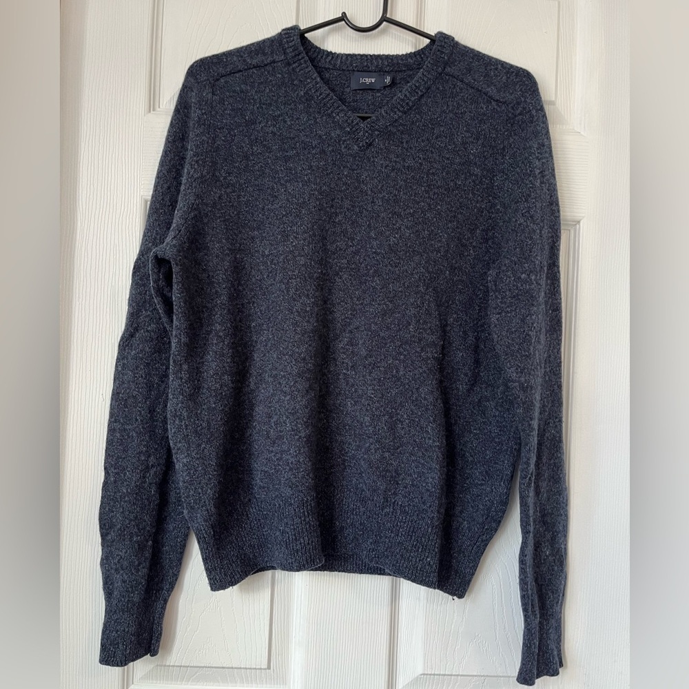 J Crew Mens Navy Lambswool V Neck Pullover Sweater Medium